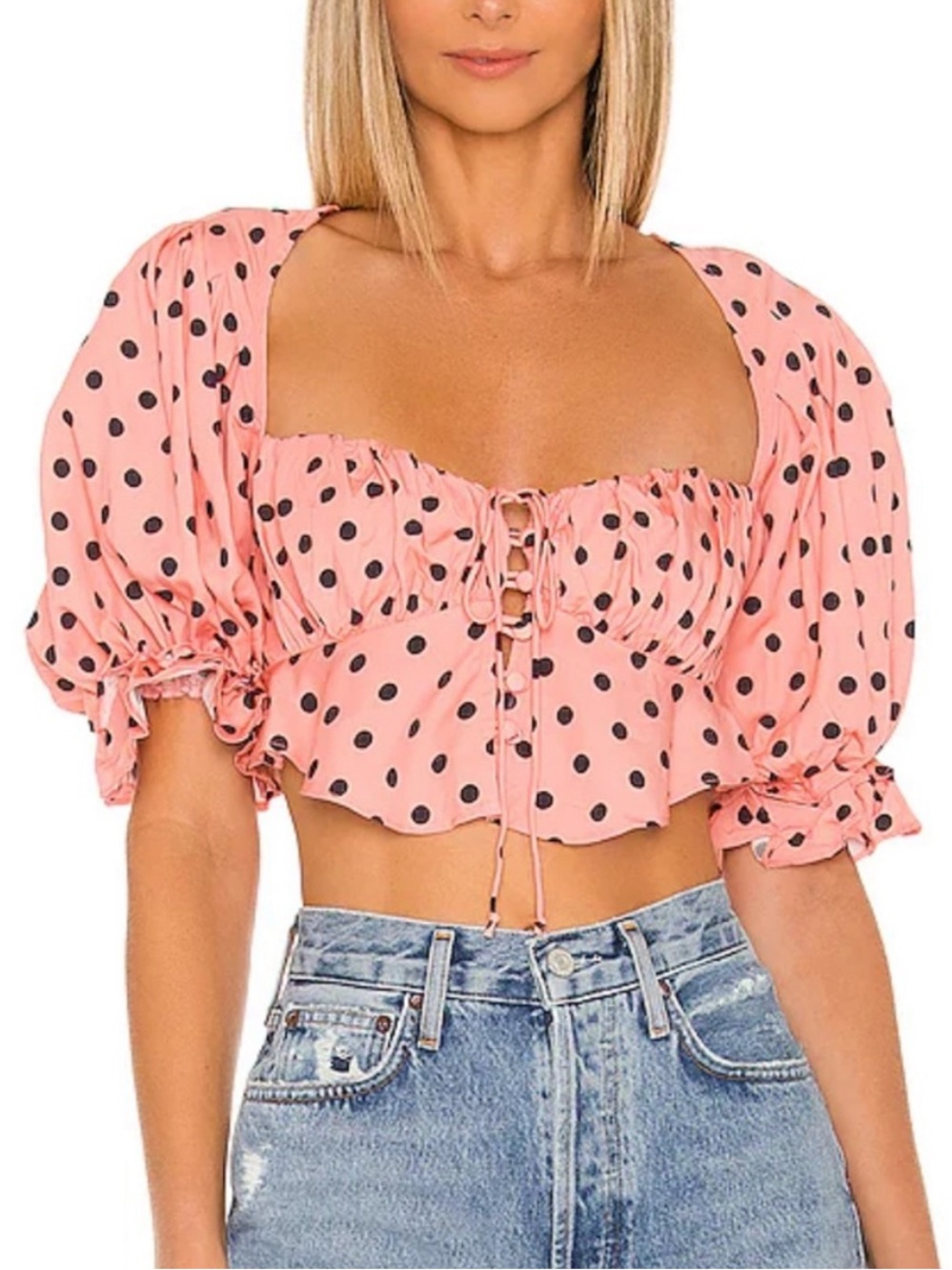For Love and Lemons Polka Dot Ruffle Crop Top size Medium